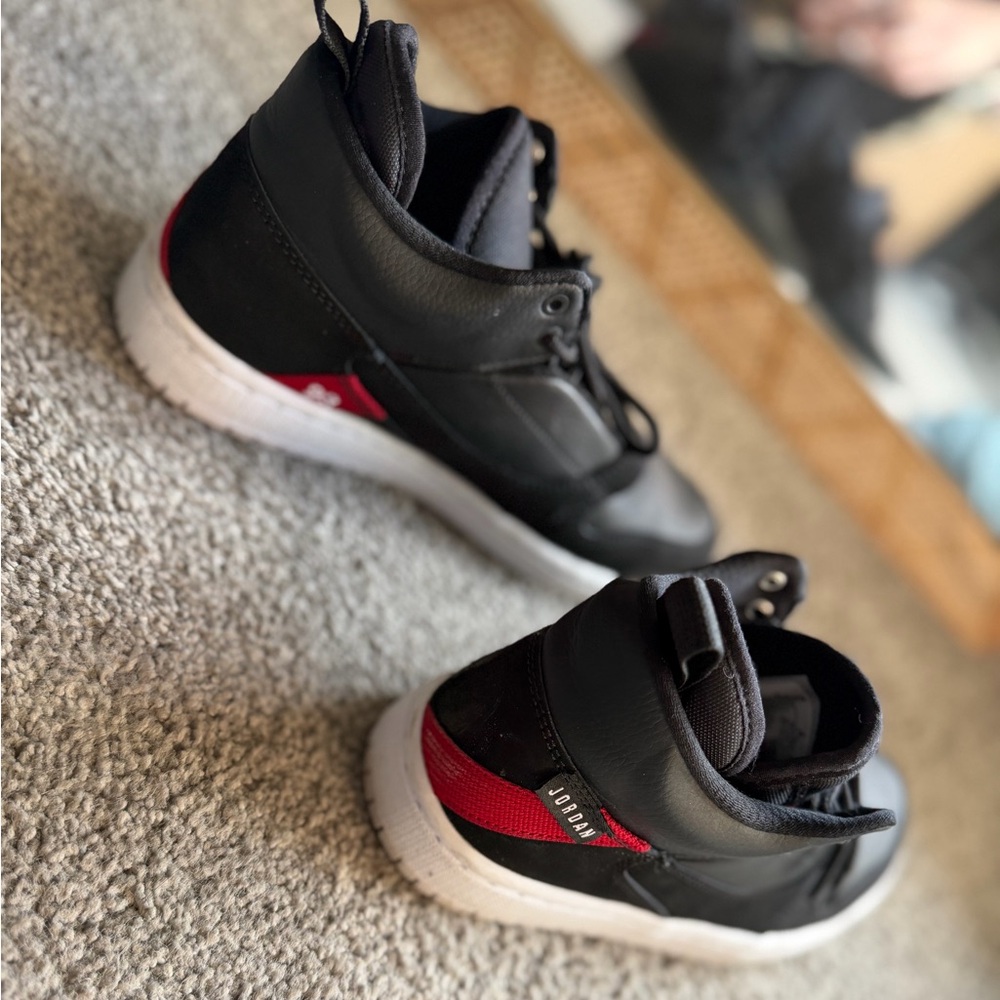 Jordan Black and Red Mid-Top Sneakers